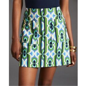 NWT Maeve Anthropologie The Marisela Mini Skirt Mod Green Op Art - XL